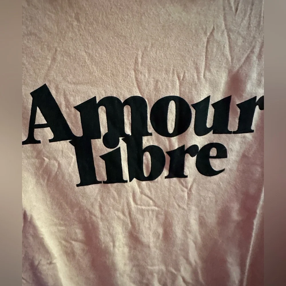 Stylish Sezane Amour Libre T Shirt Free Love Cotton Peach Short Sleeve Sz Small - Picture 6 of 11